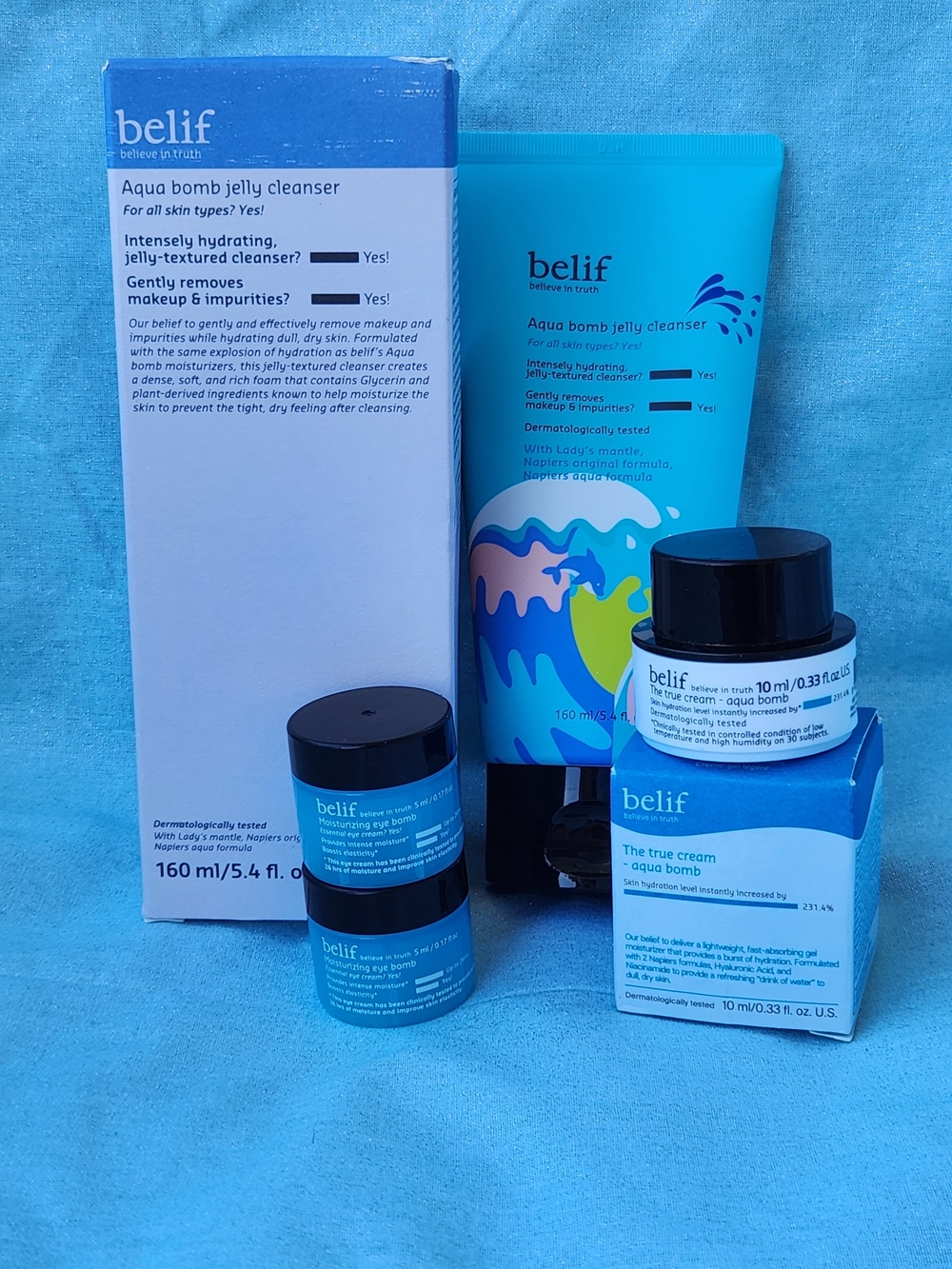 NIB belif Aqua Bomb Hydrating Trio Skincare Set-Cleanser, Moisturizer & Eye Bomb